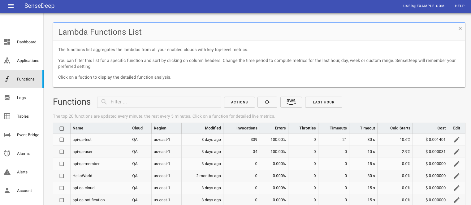 SenseDeep Log List