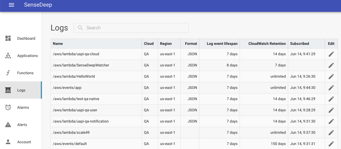 SenseDeep Log List